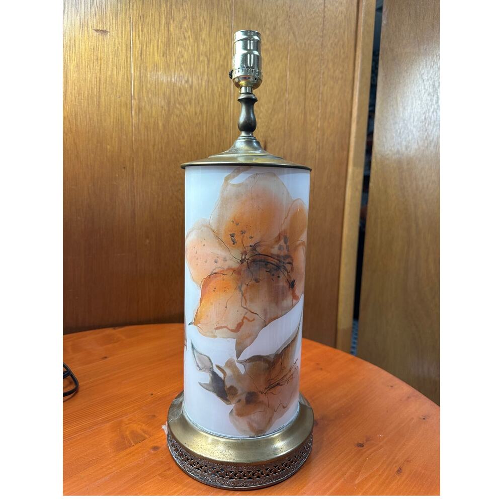 Vintage Handmade Glass Cylinder Reverse Decoupage Lamp Base - Not Wired